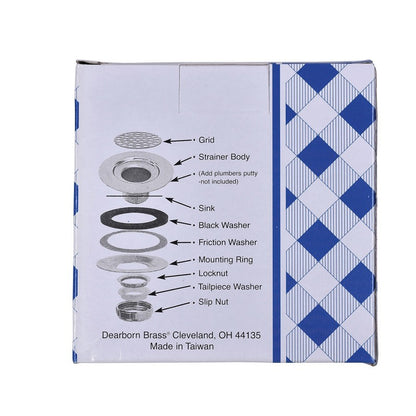 Flat Top Sink Basket Strainer, 1-7/8 in OAL, Brass, Polished Chrome