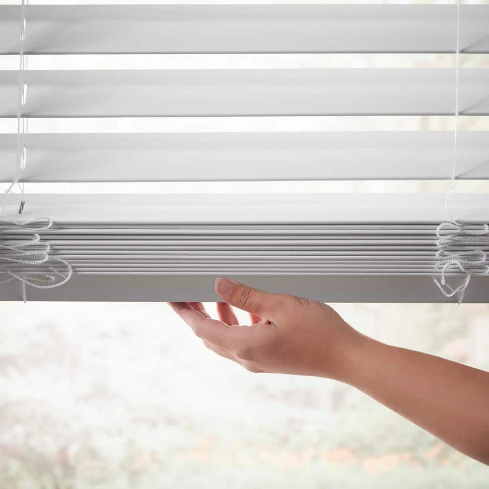 White Cordless Faux Wood Blinds for Windows with 2 in. Slats