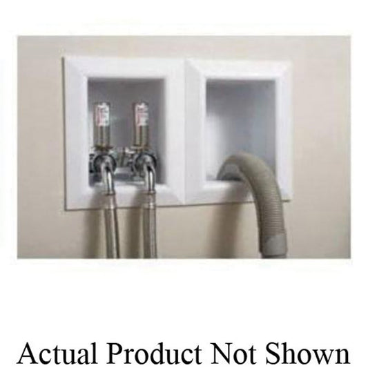 OxBox™ Washing Machine Outlet Box With Arrester, 1/2 in Inlet x 3/4 in, F1807 PEX Crimp Inlet x Double Hose Bibb Outlet, ABS