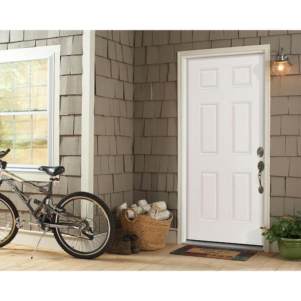 32 in. x 80 in. Premium 6-Panel Right-Hand Inswing Primed Steel Prehung Front Exterior Door with Brickmold