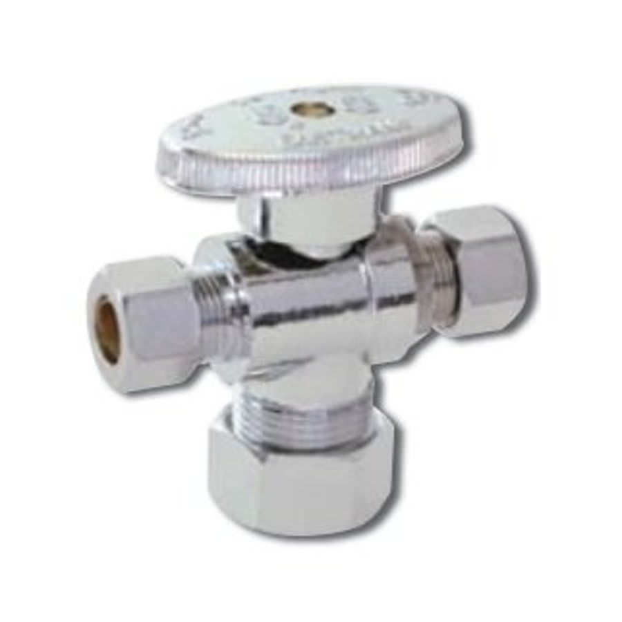 Quarter Turn Dual Stop, 5/8 x 3/8 x 3/8 in, Comp, Chrome