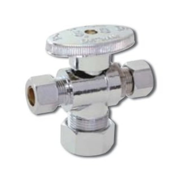 Quarter Turn Dual Stop, 5/8 x 3/8 x 3/8 in, Comp, Chrome