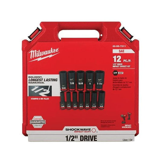 SHOCKWAVE™ Impact Duty™ Deep Socket Set, ASME Specified, 6 Points, 1/2 in, Drive, 12 Pieces, Hex