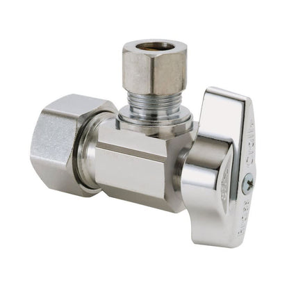 Quarter Turn Angle Stop, 5/8 x 3/8 in, Comp, Chrome