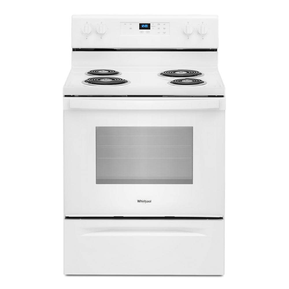 30 in. 4.8 cu. ft. 4-Burner Electric Range with Keep Warm Setting in White with Storage Drawe