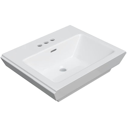 22-7/8" Rectangular Vitreous China Pedestal Bathroom Sink with Overflow and 3 Faucet Holes at 4" Centers - Sink Only
