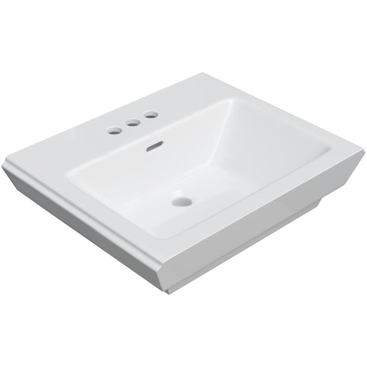 22-7/8" Rectangular Vitreous China Pedestal Bathroom Sink with Overflow and 3 Faucet Holes at 4" Centers - Sink Only