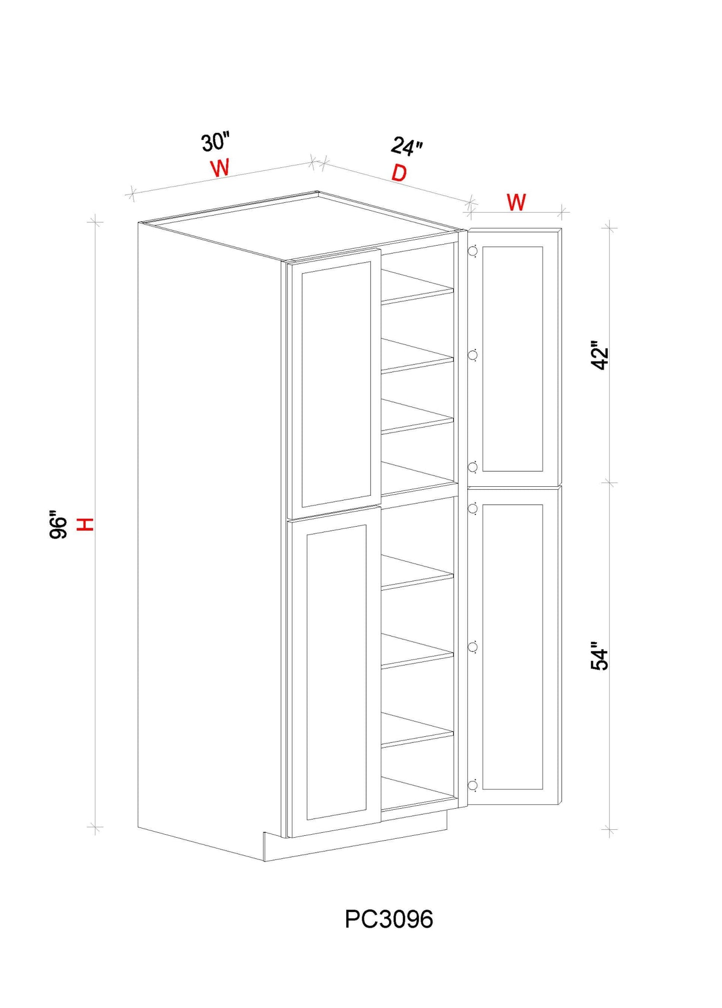 Pantry Cabinet - 30"W x 96"H x 24"D - 2D