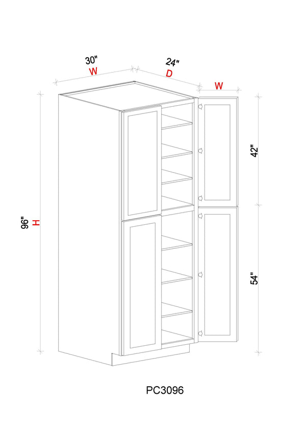 Pantry Cabinet - 30"W x 96"H x 24"D - 2D