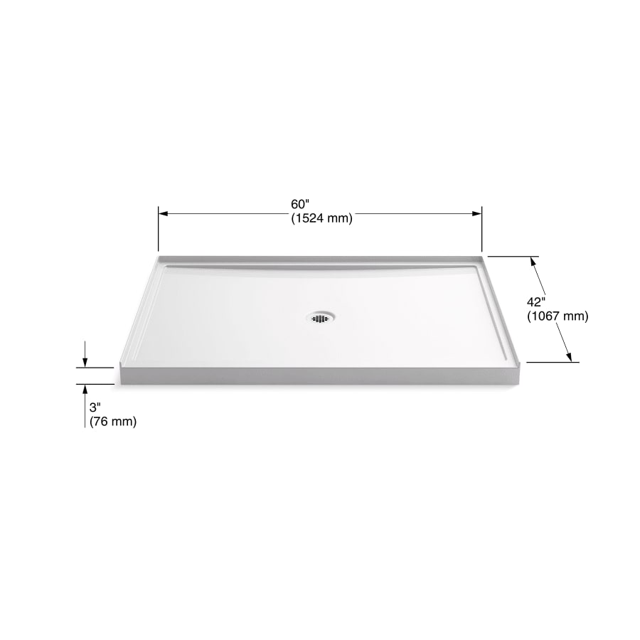 Rely 60" x 42" Shower Base with Single Threshold and 3-1/4" Center Drain