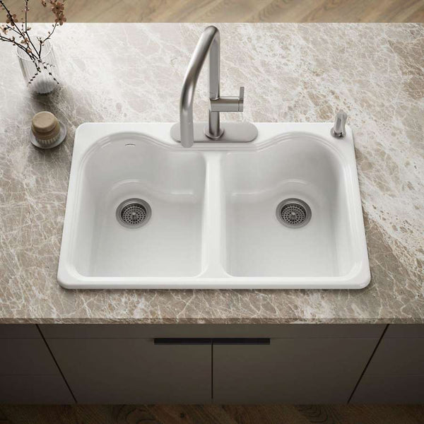 Hartland 33" Double Basin Top-Mount Enameled Cast-Iron Kitchen Sink