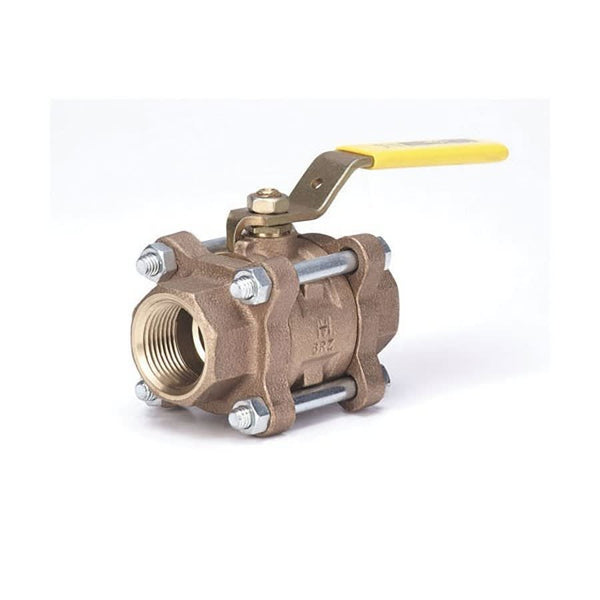 3-Piece Ball Valve, 2-1/2 in, FNPT, Full Port, Plated Brass Ball, Bronze