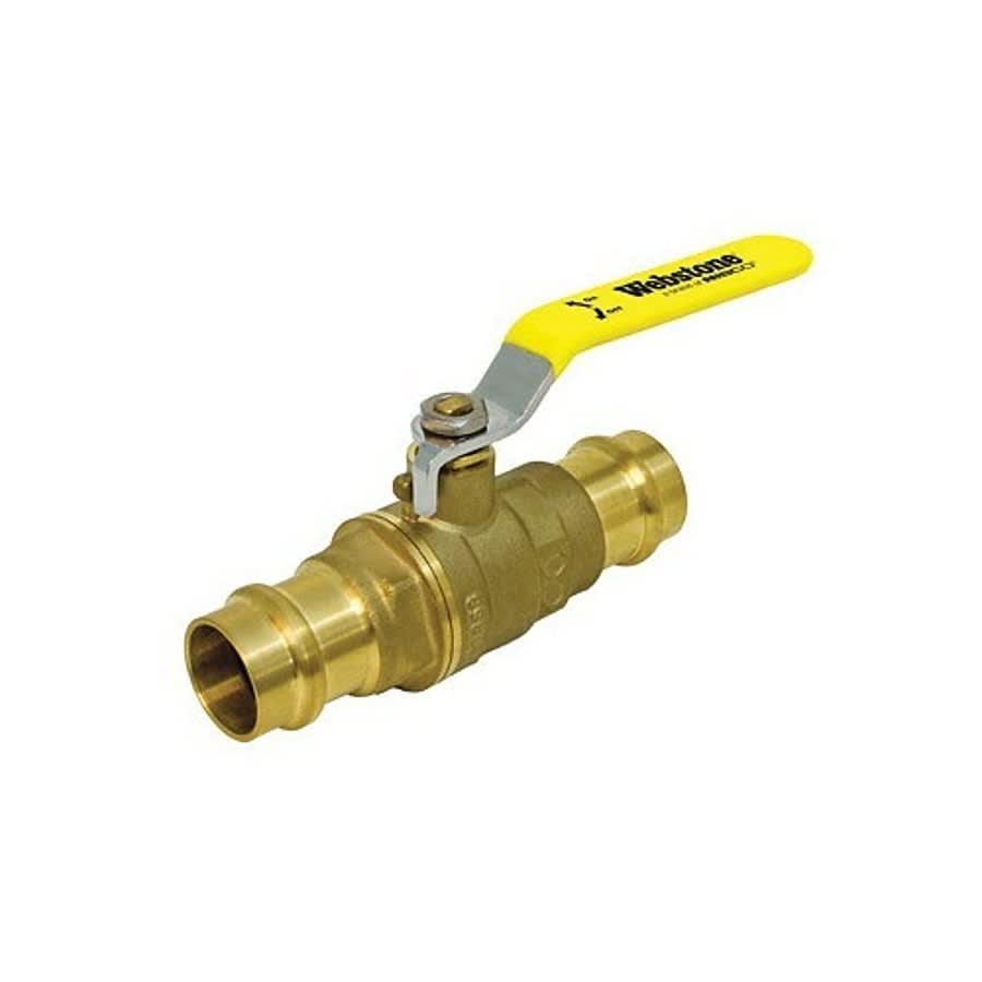 1-Piece Ball Valve, 1-1/4 in, Press, Full Port, Plated Brass Ball, Brass