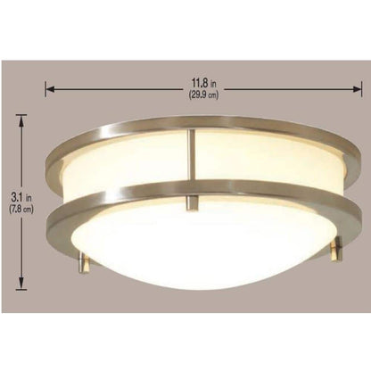 Hampton Bay Flaxmere 12 in. Brushed Nickel Dimmable LED Integrated Flush Mount with Frosted White Glass Shade