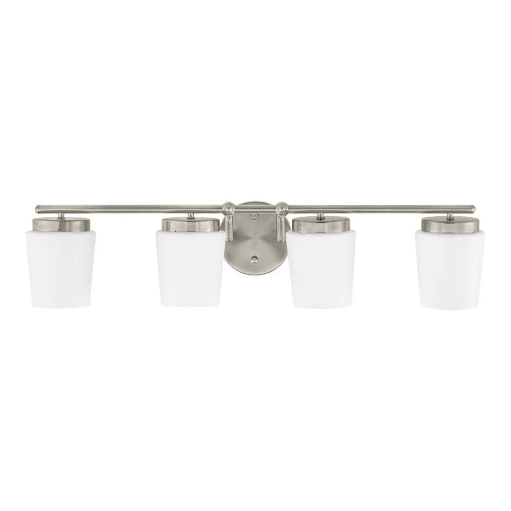 Jackson Park 28 in. 4-Light Brushed Nickel Integrated LED Bathroom Vanity Light Bar with Frosted Glass