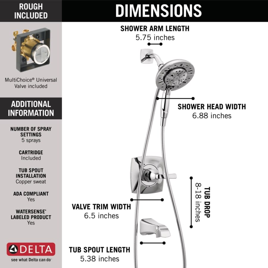 Vesna Monitor 14 Series Pressure Balanced Tub and Shower Set with In2ition and Included Rough-In Valve