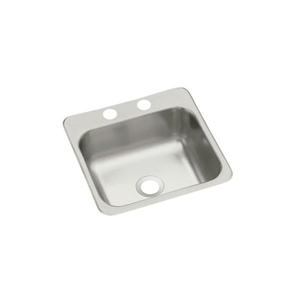 Single Bowl Bar Sink, Top Mount, ADA, 15 x 15 in, 5-9/16 in Bowl Depth, 2-Hole, 20 ga Luster Steel, Stainless