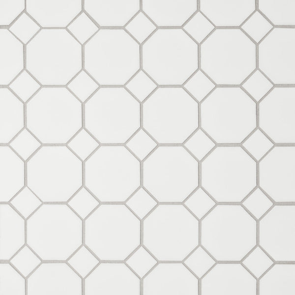 Le Cafe 2" x 2" Octagon Matte Porcelain Mosaic Tile in White