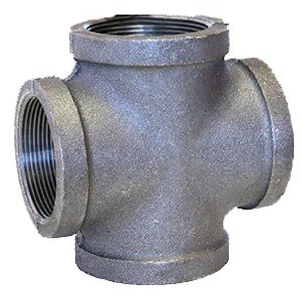 Cross, 1-1/2 in, FNPT, 150 lb, Malleable Iron, Black