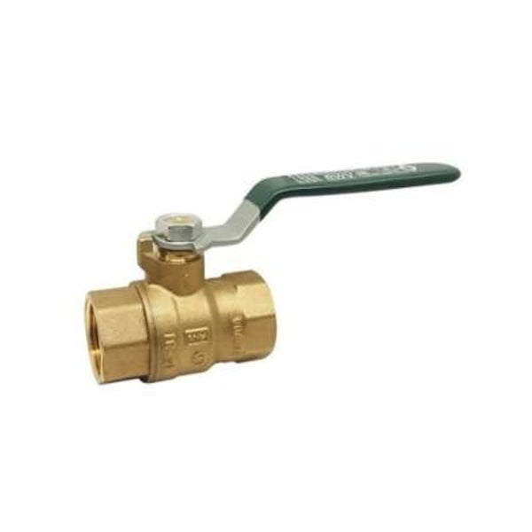 2-Piece Ball Valve, 1-1/2 in, FNPT, Full Port, Plated Brass Ball, Brass