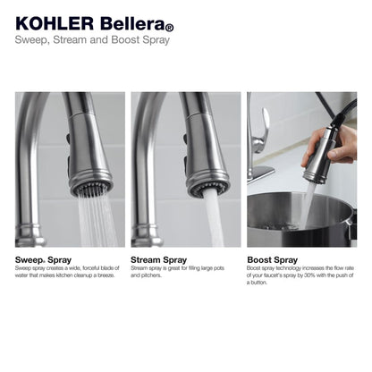 Bellera Pull-Down Kitchen Faucet with DockNetik Secure Docking System and Pull-Down 3-Function Sprayhead Featuring Sweep Spray Technology