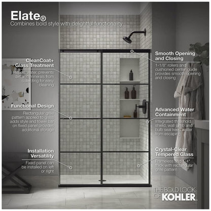 Elate 70-1/2" High x 53-5/8" Wide Sliding Framed Shower Door with Clear Decorative Grid Glass