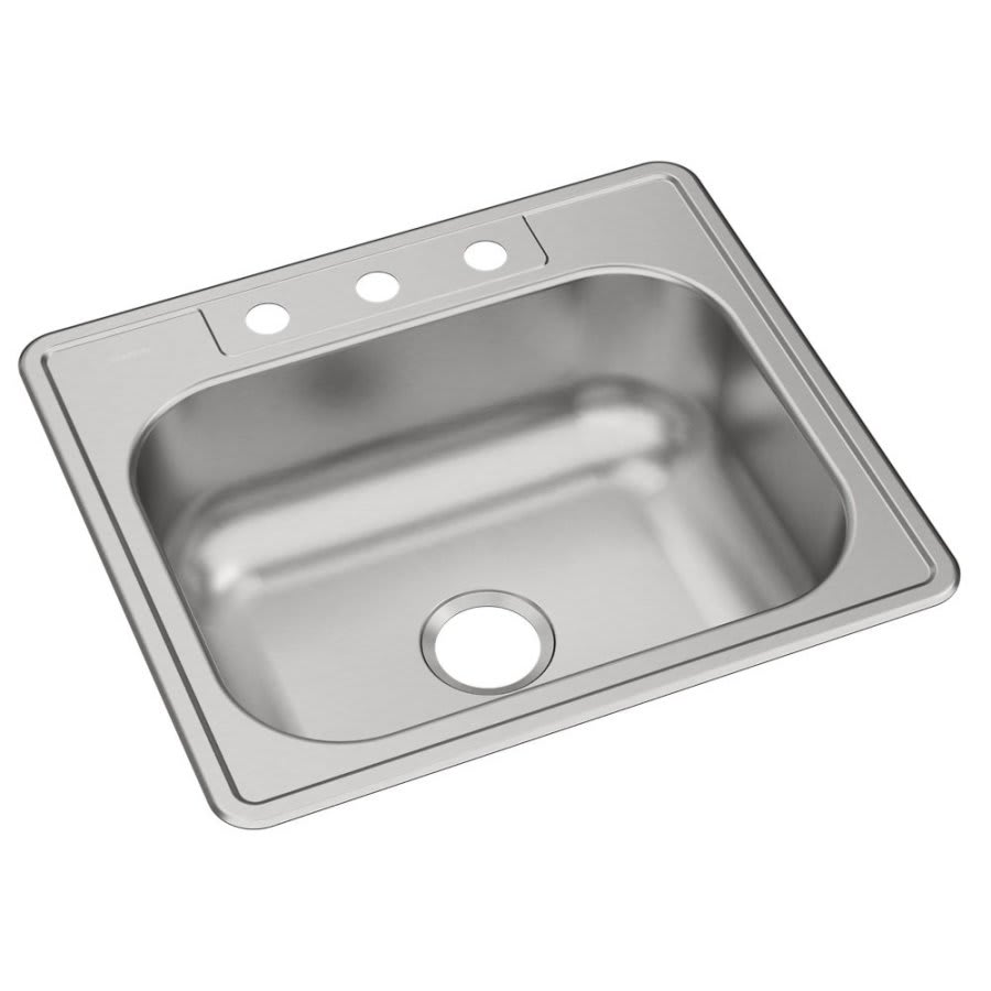 Dayton® Single Bowl Kitchen Sink, Top Mount, 25 x 22 in, 8 in Bowl Depth, 3-Hole, 20 ga Elite Satin Steel, Stainless