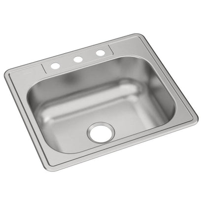 Dayton® Single Bowl Kitchen Sink, Top Mount, 25 x 22 in, 8 in Bowl Depth, 3-Hole, 20 ga Elite Satin Steel, Stainless