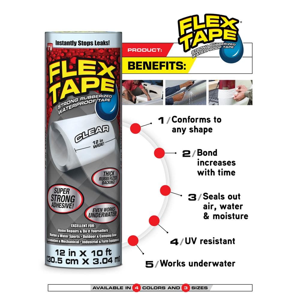 Flex Tape Black 4 in. x 5 ft. Strong Rubberized Waterproof Tape (4-Pack)