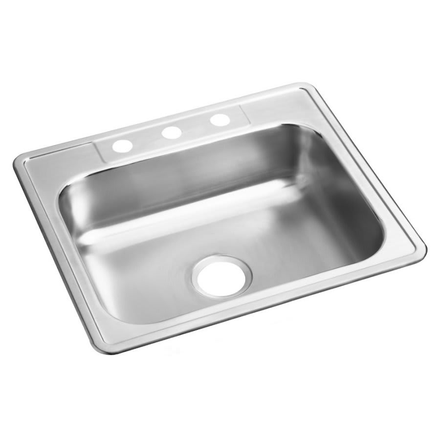 Dayton® Single Bowl Kitchen Sink, Top Mount, ADA, 25 x 22 in, 6-3/8 in Bowl Depth, 3-Hole, 22 ga Satin Steel, Stainless