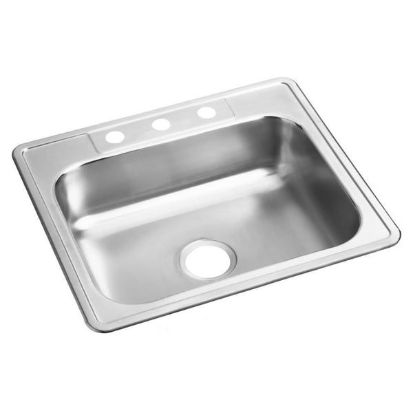 Dayton® Single Bowl Kitchen Sink, Top Mount, ADA, 25 x 22 in, 6-3/8 in Bowl Depth, 3-Hole, 22 ga Satin Steel, Stainless