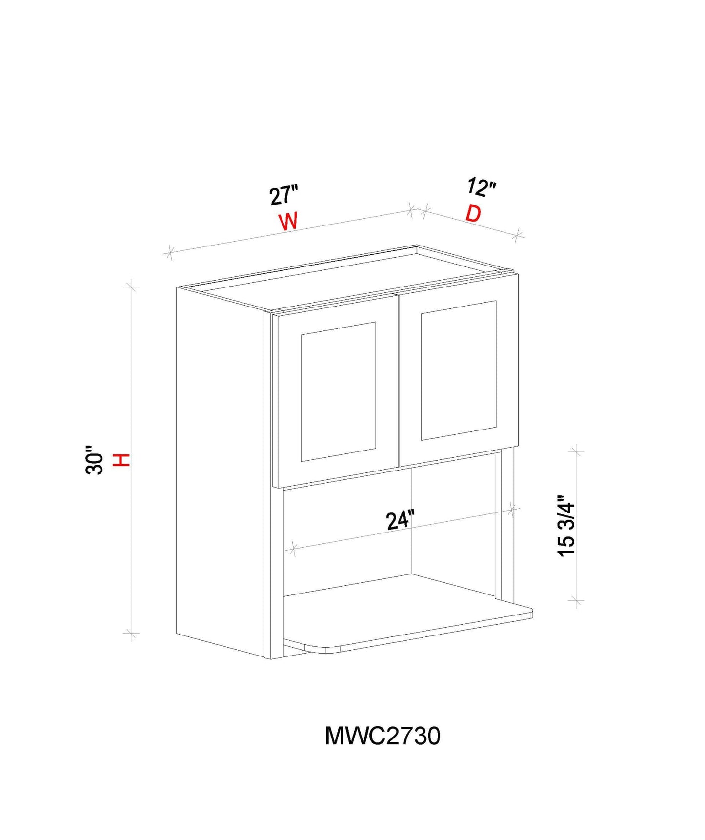 Microwave Wall Cabinet- 27"W x 30"H x 12"D