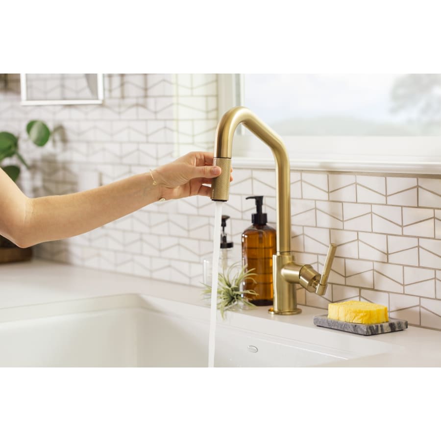 Litze Single Handle Angled Spout Pull Down Kitchen Faucet with Knurled Handle - Limited Lifetime Warranty