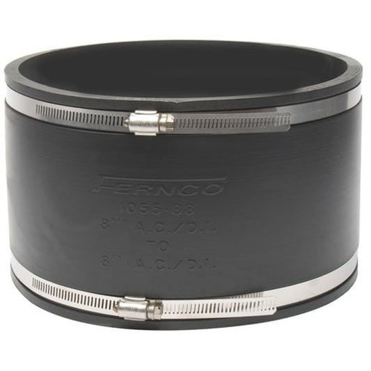 Transition Coupling, 8 in, Asbestos Cement Fiber/Ductile Iron x Asbestos Cement Fiber/Ductile Iron, Flexible PVC