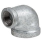 90 deg Elbow, 1/2 x 3/8 in, FNPT, 150 lb, Malleable Iron, Galvanized