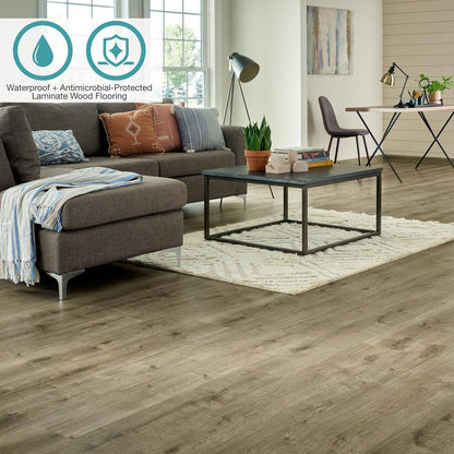 Defense+ Smoky Eiffel Oak 14 mm T x 7.4 in. W Waterproof Laminate Wood Flooring (17.2 sqft/case)