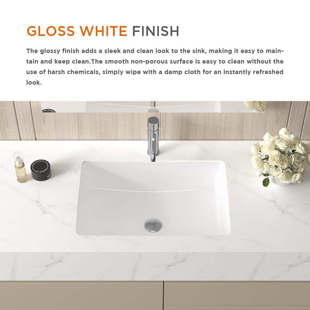 22 in. Ceramic Rectangular Undermount Bathroom Sink in White with Overflow Drain