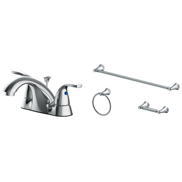 Two-Handle Bathroom Faucet With 3-Piece Accessory Kit And Quick Install Pop-Up In Chrome