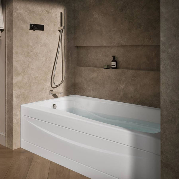 Mariposa Collection 72" Three Wall Alcove Soaking Bath Tub with Left Hand Drain, Apron Front and Integral Tile Flange
