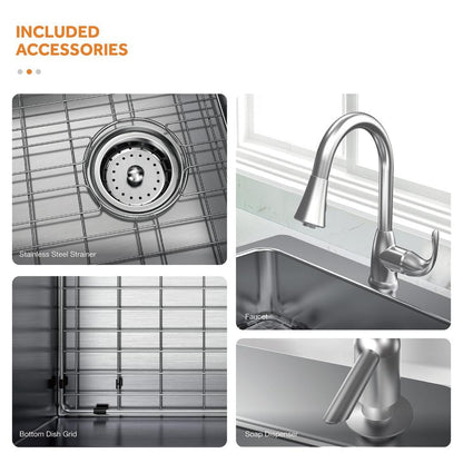 33 in. Drop-In 60/40 Double Bowl 18 Gauge Stainless Steel Kitchen Sink with Pull-Down Faucet