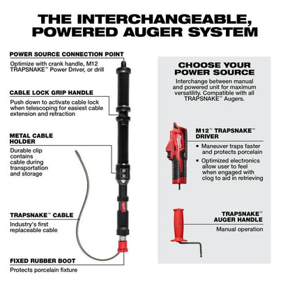 TRAPSNAKE™ Urinal Auger, Black/Red, 4 ft, Metal