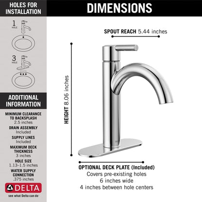 Nicoli 1.2 GPM Single Hole Bathroom Faucet with Push Pop-Up Drain Assembly