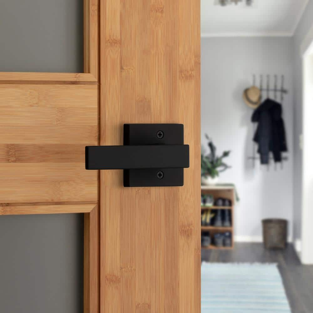 Singapore Square Matte Black Hall/Closet Door Lever with Microban