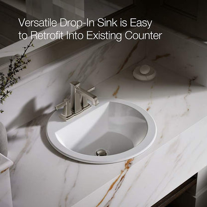 Bryant 18-7/8" Circular Vitreous China Drop In Bathroom Sink with Overflow and 3 Faucet Holes at 4" Centers