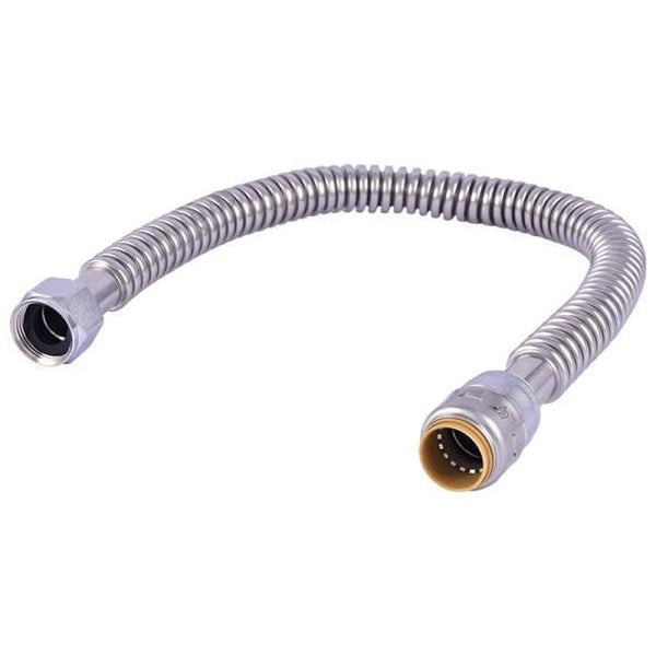 Corrugated Water Heater Flex, 3/4 in, Push x FNPT, 24 in L, Stainless Steel