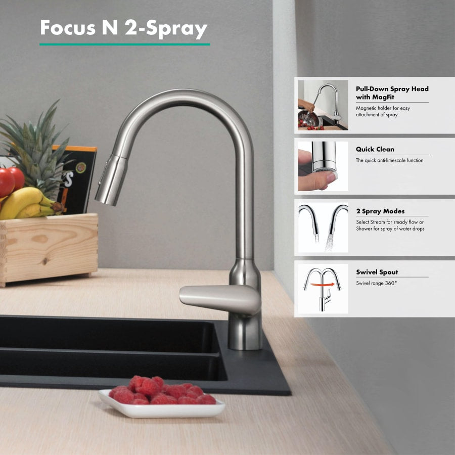 Focus N 1.75 GPM Pull-Down Kitchen Faucet HighArc Spout with Magnetic Docking & Toggle Spray Diverter - Limited Lifetime Warranty