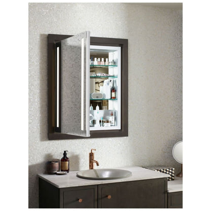 Verdera 24" x 30" Lighted Single Door Medicine Cabinet with Three Shelves, Built-in Outlets and Flip Out Magnifying Mirror - CA Title 24 Compliant