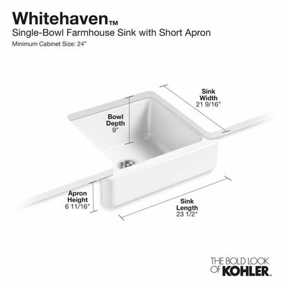 Whitehaven 23-1/2" Self-Trimming Farmhouse Single Basin Enameled Cast Iron Kitchen Sink with Shortened Apron