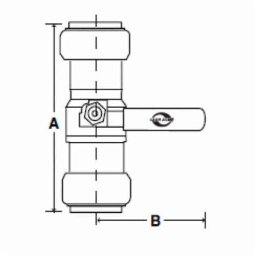 1-Piece Ball Valve, 1/2 in, Push, Full Port, Plated Brass Ball, Brass