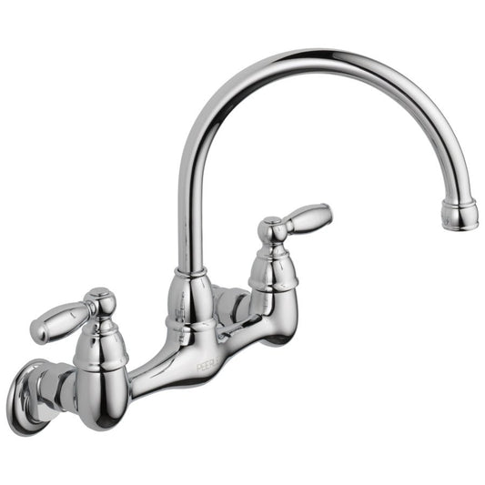 Kitchen Faucet, Wall Mount, ADA, 2 Lever Handle, 2-Hole, Polished Chrome